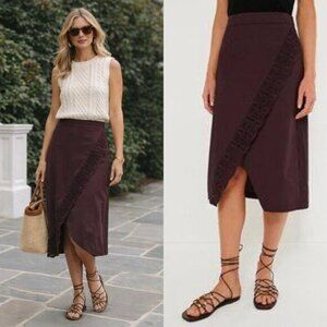 Tuckernuck Burgundy Ruffle Midi Skirt Preppy Wrap Style NWT Size 6